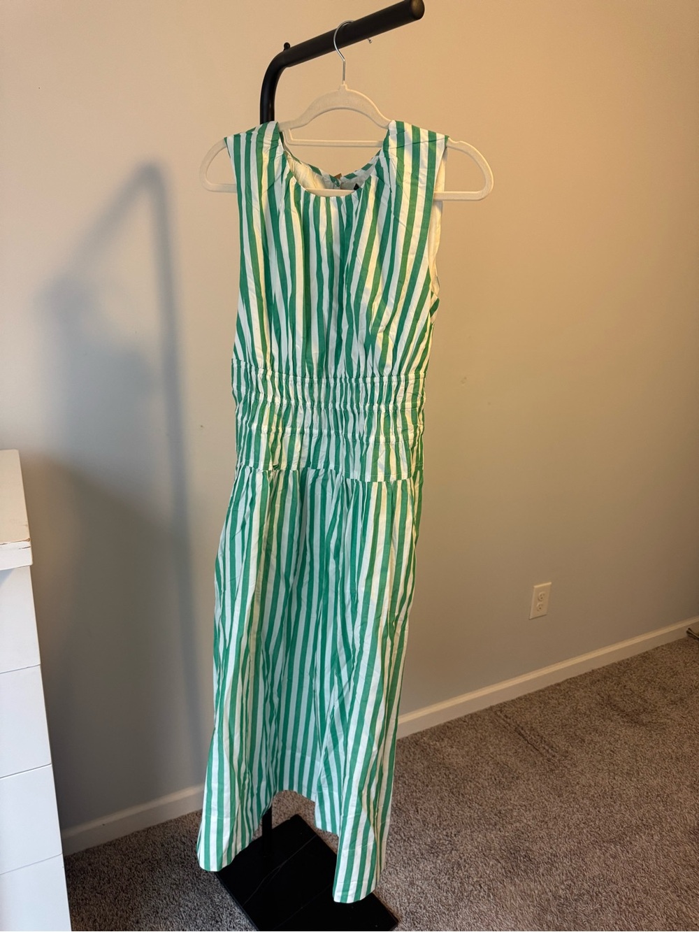 J. Crew Green and White Striped Sleeveless Midi Dress - Picture 4 of 6